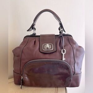 Fossil, Brown-Genuine leather Framed Satchel retro style Doctors Bag.